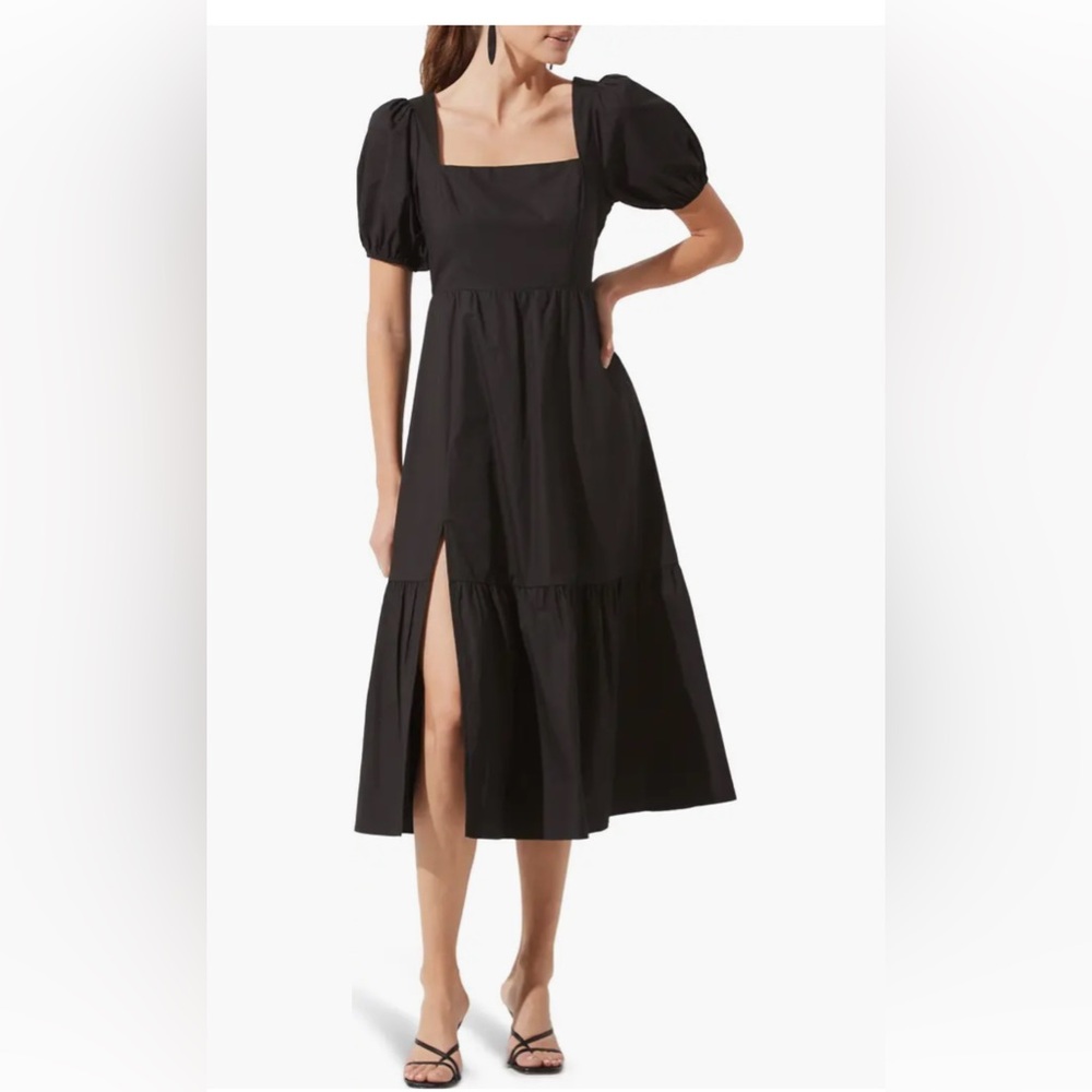 ASTR The Label Poplin Puff Sleeve Tiered Midi Dress ,Large - Picture 6 of 12